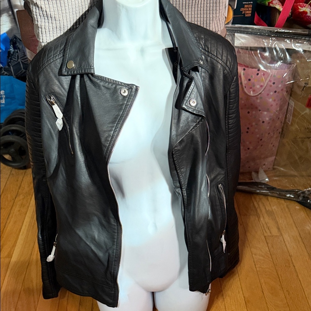 NWT Black Leather Biker Jacket